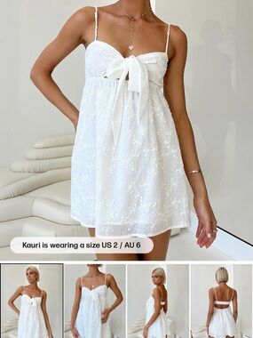 Princess Polly White Eyelet Tie-Front Mini Dress